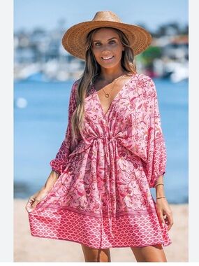 NWT Cupshe Paisley Floral Print Back Tie Mini Beach Dress Sz M